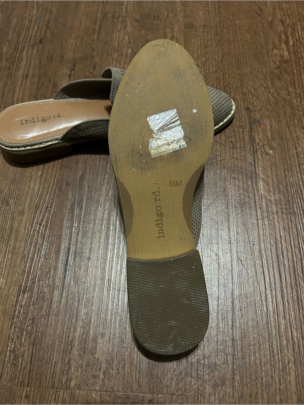 Indigo Taupe Perforated Suede Slip-On Mules - Picture 4 of 4